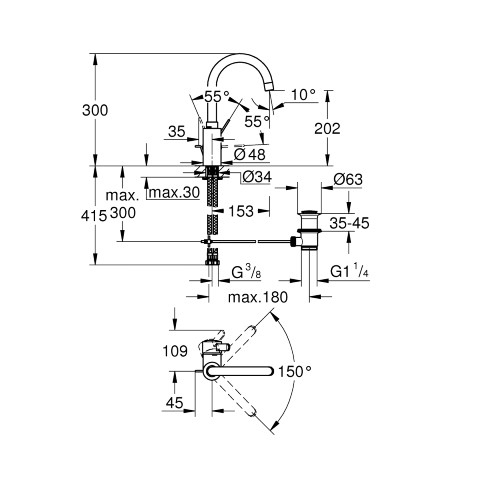 GROHE Eurocosmo Kuğu Lavabo Bataryası L Boyut - 2