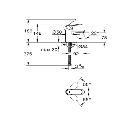 GROHE Eurocosmo Tek Kumandalı Lavabo Bataryası S-Boyut - 2