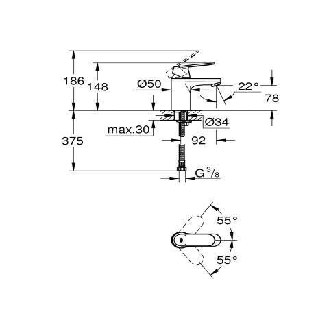 GROHE Eurocosmo Tek Kumandalı Lavabo Bataryası S-Boyut - 2