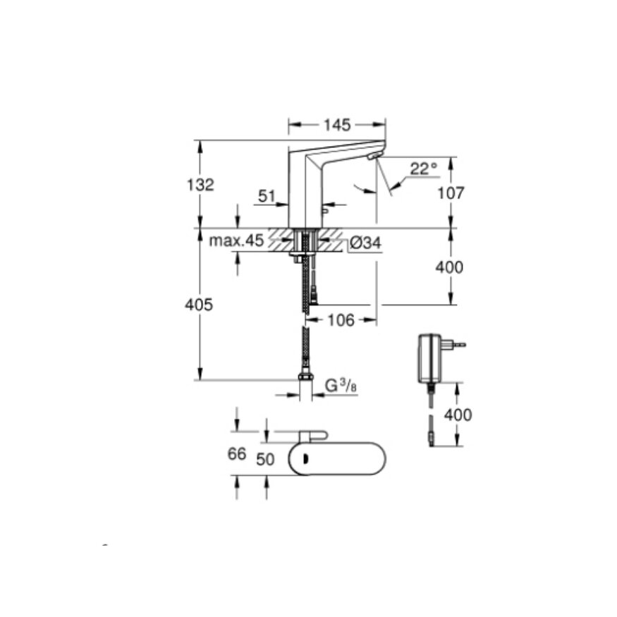 GROHE Eurosmart Cosmopolitan E Fotoselli Lavabo Bataryası 36325002 - 3