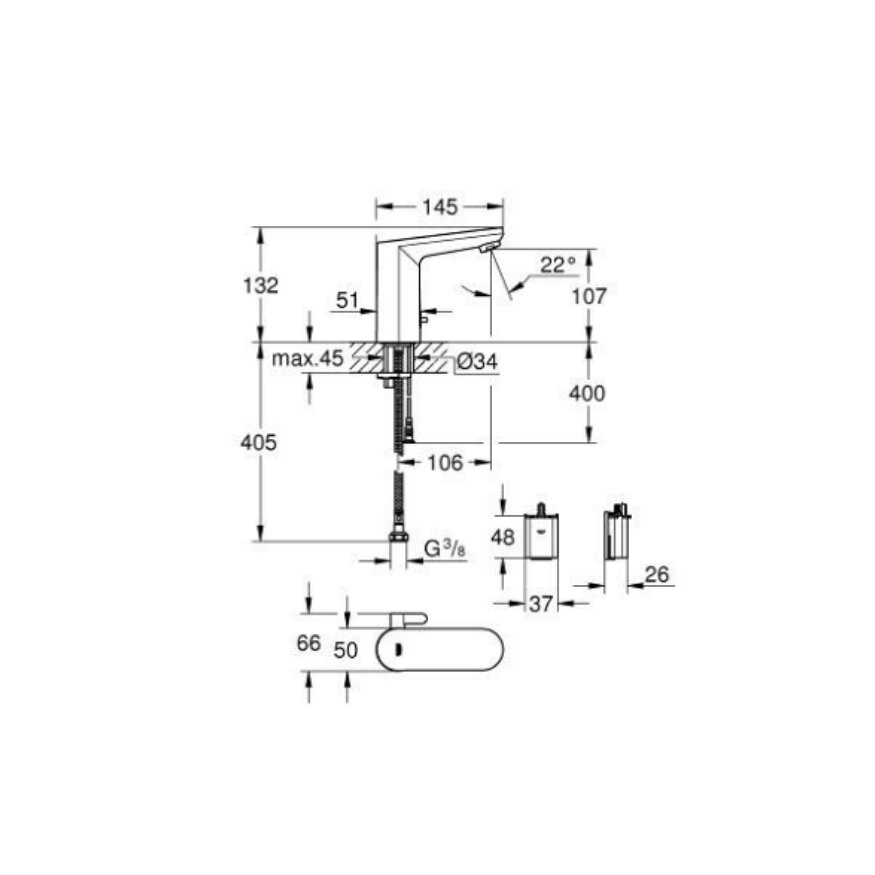 GROHE Eurosmart Cosmopolitan E Fotoselli Lavabo Bataryası 36327002 - 3
