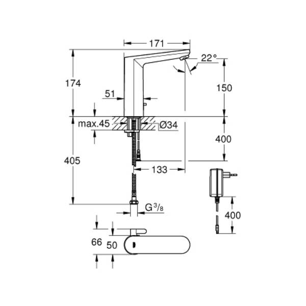 GROHE Eurosmart Cosmopolitan E Fotoselli Lavabo Bataryası L Boyut - 5