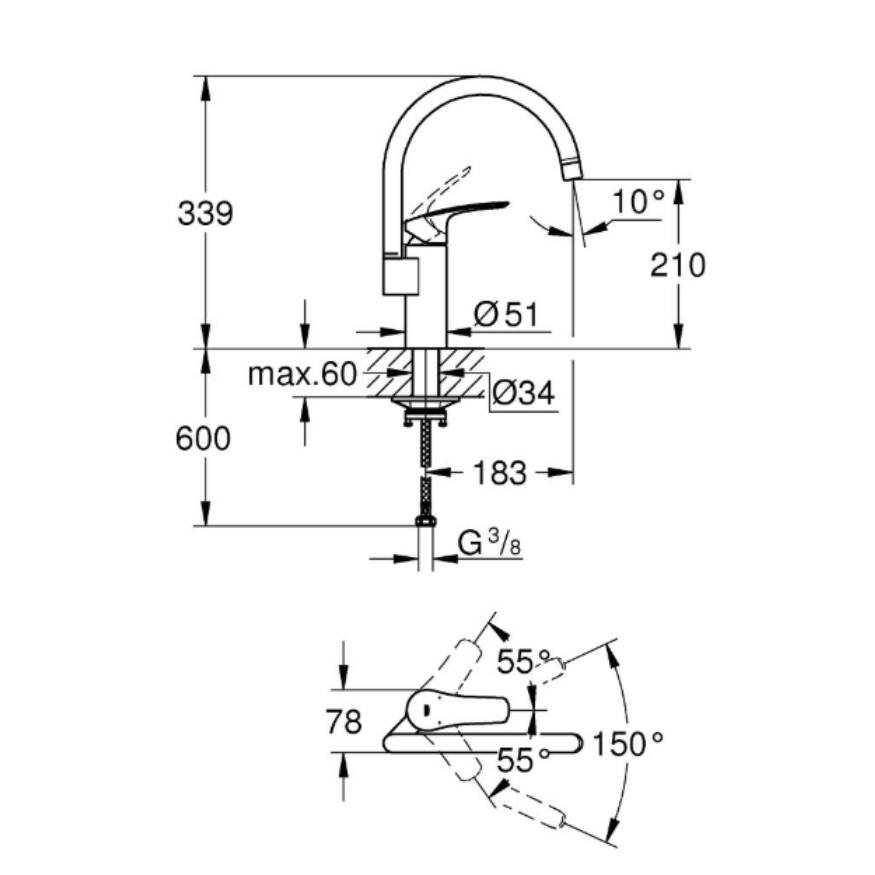 GROHE Eurosmart Tek Kumandalı Eviye Bataryası - 4