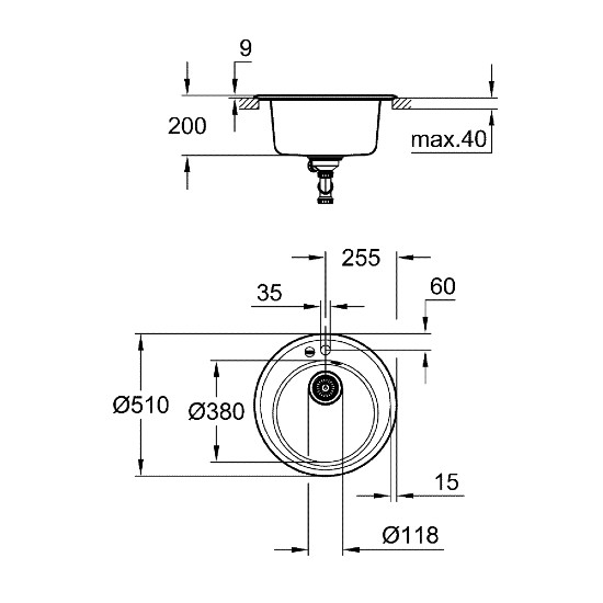 GROHE K200 Kompozit Yuvarlak Eviye 510 mm - 6