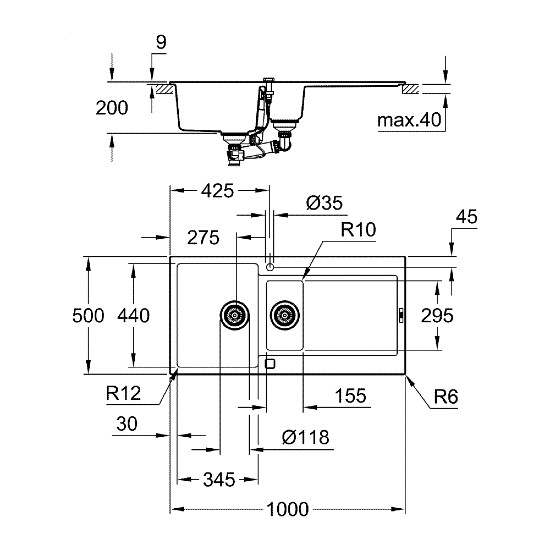 GROHE K500 Kompozit Eviye 1000x500 mm (K500 60-C 100/50) - 6