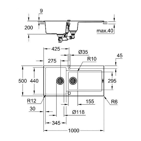 GROHE K500 Kompozit Eviye 1000x500 mm (K500 60-C 100/50) - 6
