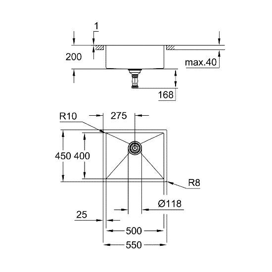 GROHE K700 Paslanmaz Çelik Eviye 550x450 mm - 4