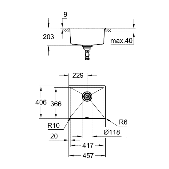 GROHE K700U Kompozit Eviye 457x406 mm - 4