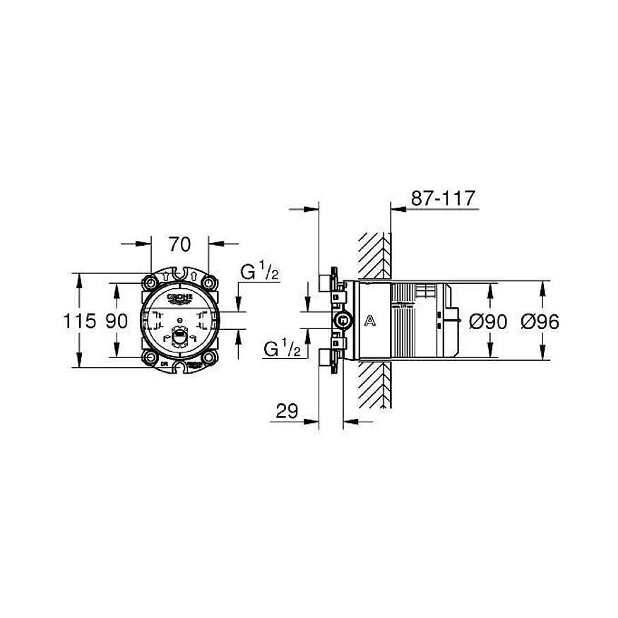 GROHE Rainshower Aqua Ankastre Tepe Duşu Montaj Gövdesi 1070570000 - 3