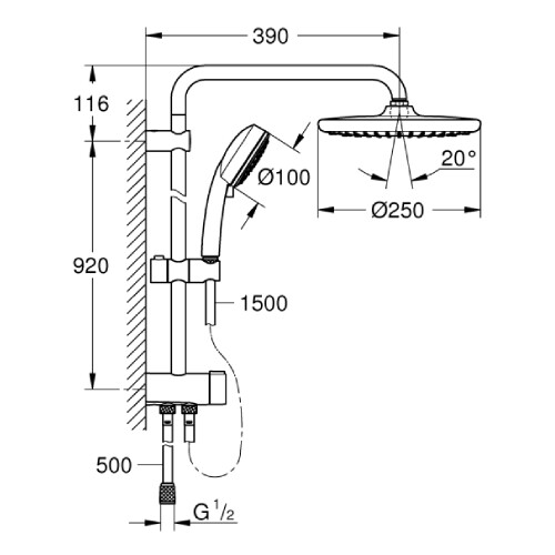GROHE Tempesta Cosmopolitan Sistem 250 Duş Sistemi - 6