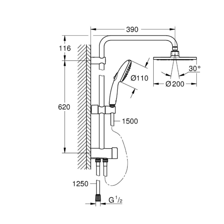 GROHE Tempesta System 200 Duvar Bağlantılı Divertörlü Duş Sistemi - 2