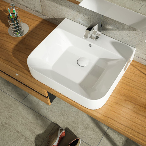 Lucco Allecra Tezgah Üstü Lavabo 55 cm Beyaz - Lucco