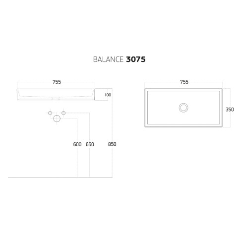 Lucco Balance Tezgah Üstü Lavabo 75 cm Beyaz - 5