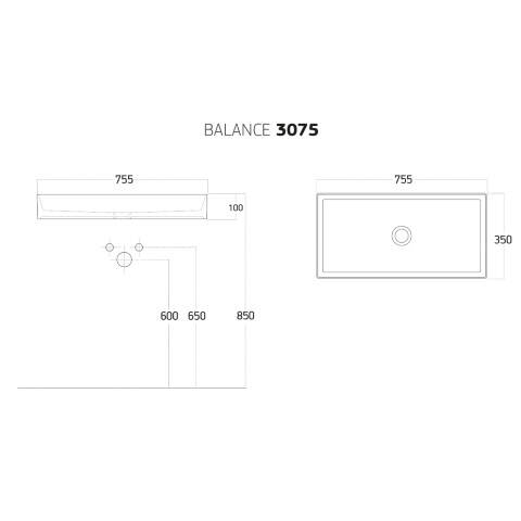 Lucco Balance Tezgah Üstü Lavabo 75 cm Beyaz - 5