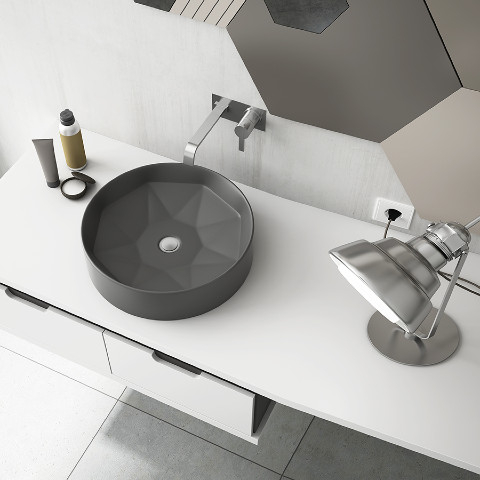Lucco Diamente Tezgah Üstü Lavabo 42 cm Antrasit - Lucco