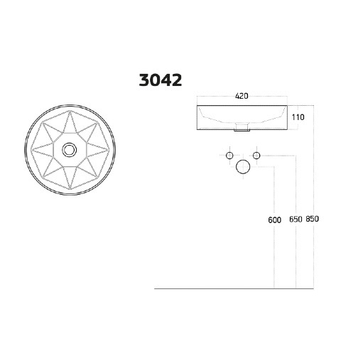Lucco Diamente Tezgah Üstü Lavabo 42 cm Beyaz - 3