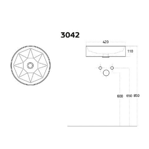 Lucco Diamente Tezgah Üstü Lavabo 42 cm Beyaz - 3