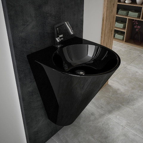Lucco Garcia Monoblok Lavabo 48 cm Parlak Siyah - Lucco