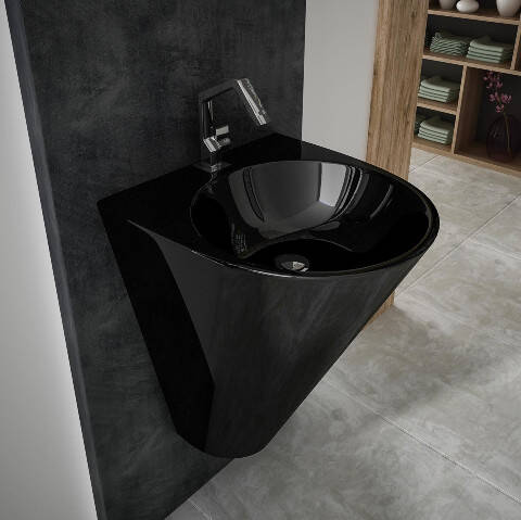 Lucco Garcia Monoblok Lavabo 48 cm Parlak Siyah - 1