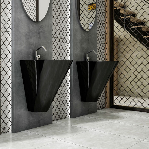Lucco Garcia Monoblok Lavabo 48 cm Parlak Siyah - 2