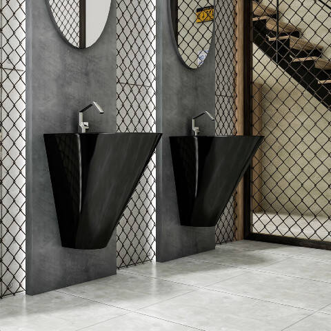 Lucco Garcia Monoblok Lavabo 48 cm Parlak Siyah - 2