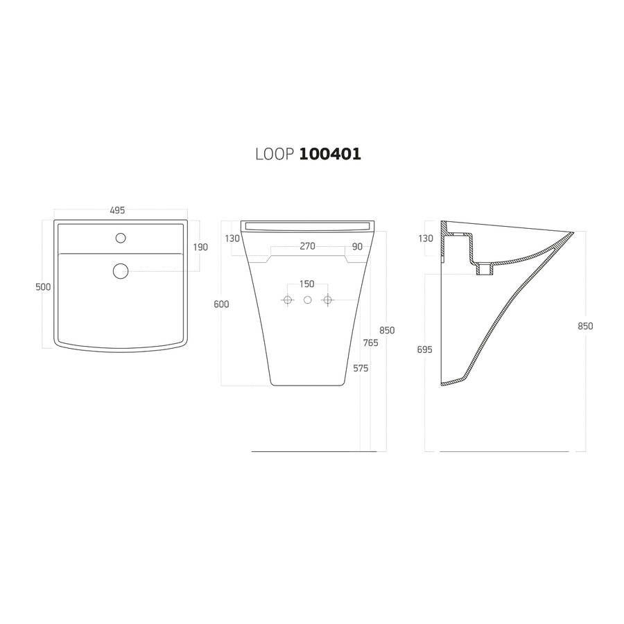 Lucco Loop Asma Monoblok Lavabo 50 cm Beyaz - 2