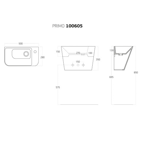 Lucco Primo Mini Monoblok Lavabo 28x50 cm Beyaz - 4