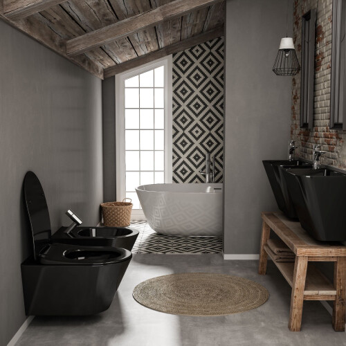 Lucco Primo Mini Monoblok Lavabo 28x50 cm Siyah - Lucco