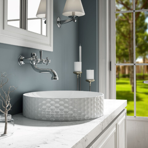 Lucco Sienna Tezgah Üstü Lavabo 44 cm Beyaz - 1
