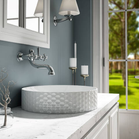 Lucco Sienna Tezgah Üstü Lavabo 44 cm Beyaz - 1