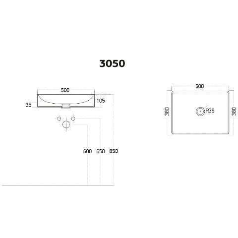 Lucco Square Tezgah Üstü Lavabo 50 cm Beyaz - 5