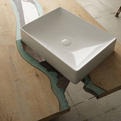 Lucco Square Tezgah Üstü Lavabo 50 cm Beyaz - 3