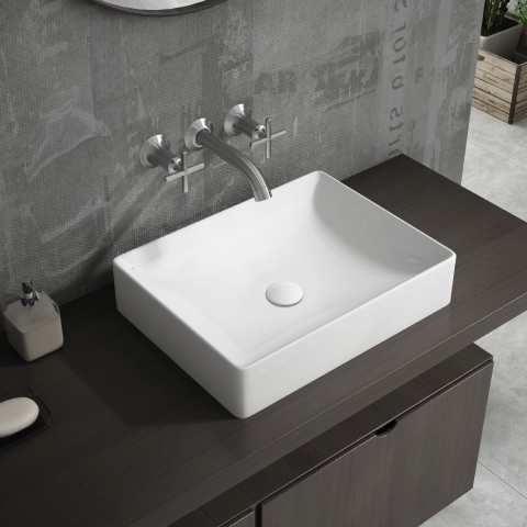Lucco Square Tezgah Üstü Lavabo 50 cm Beyaz - Lucco