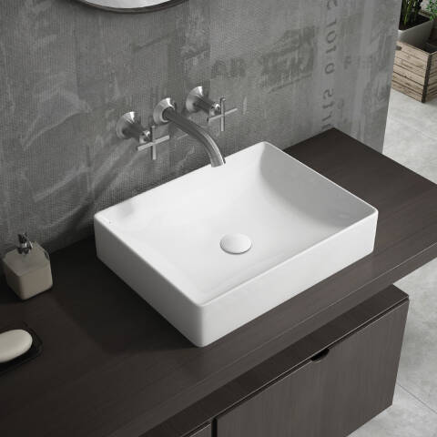 Lucco Square Tezgah Üstü Lavabo 50 cm Beyaz - 1
