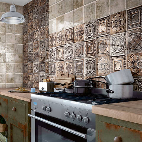 Mainzu 20x20 cm Tin Tile Rusty Mix Dekor Duvar Karosu - 1