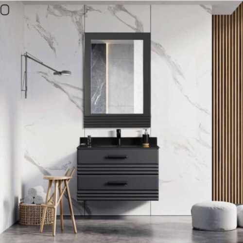Martat Banyo Flow 80 cm Banyo Dolabı Mat Antrasit - Martat