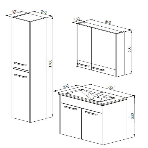 Martat Banyo New Sofia 80 cm Banyo Dolabı Koyu Gri - 2
