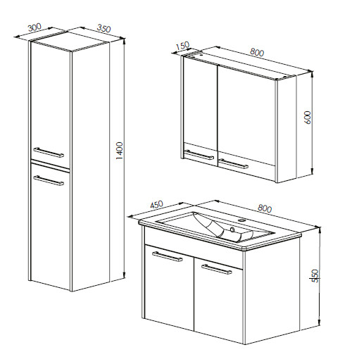 Martat Banyo New Sofia 80 cm Banyo Dolabı Kül Gri - 2