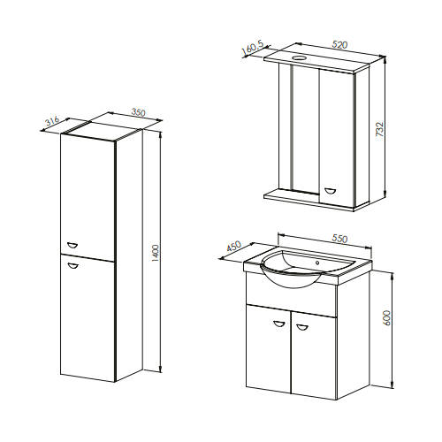 Martat Banyo Ukra 55 cm Banyo Dolabı Beyaz - 2