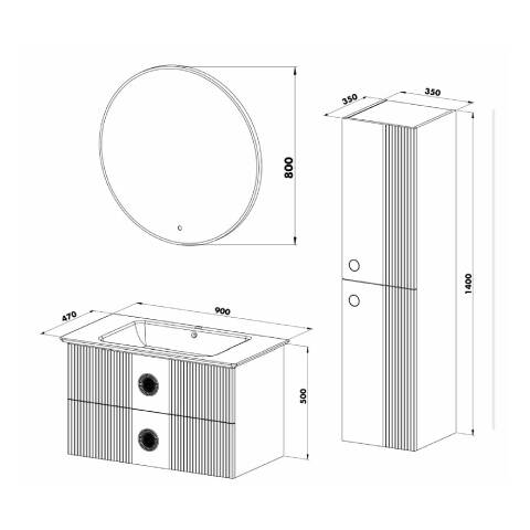 Martat Banyo Vanity 90 cm Banyo Dolabı Mat Yeni Gri - 2