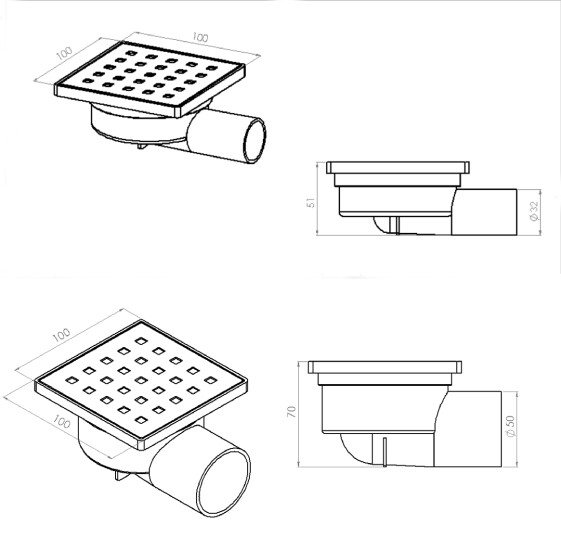 Tema 10x10 cm Kare Yer Sifonu Paslanmaz Süzgeçli - 2