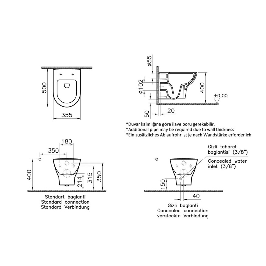 VitrA Zentrum Kanalsız Asma Klozet 5795L003-0850 - 5